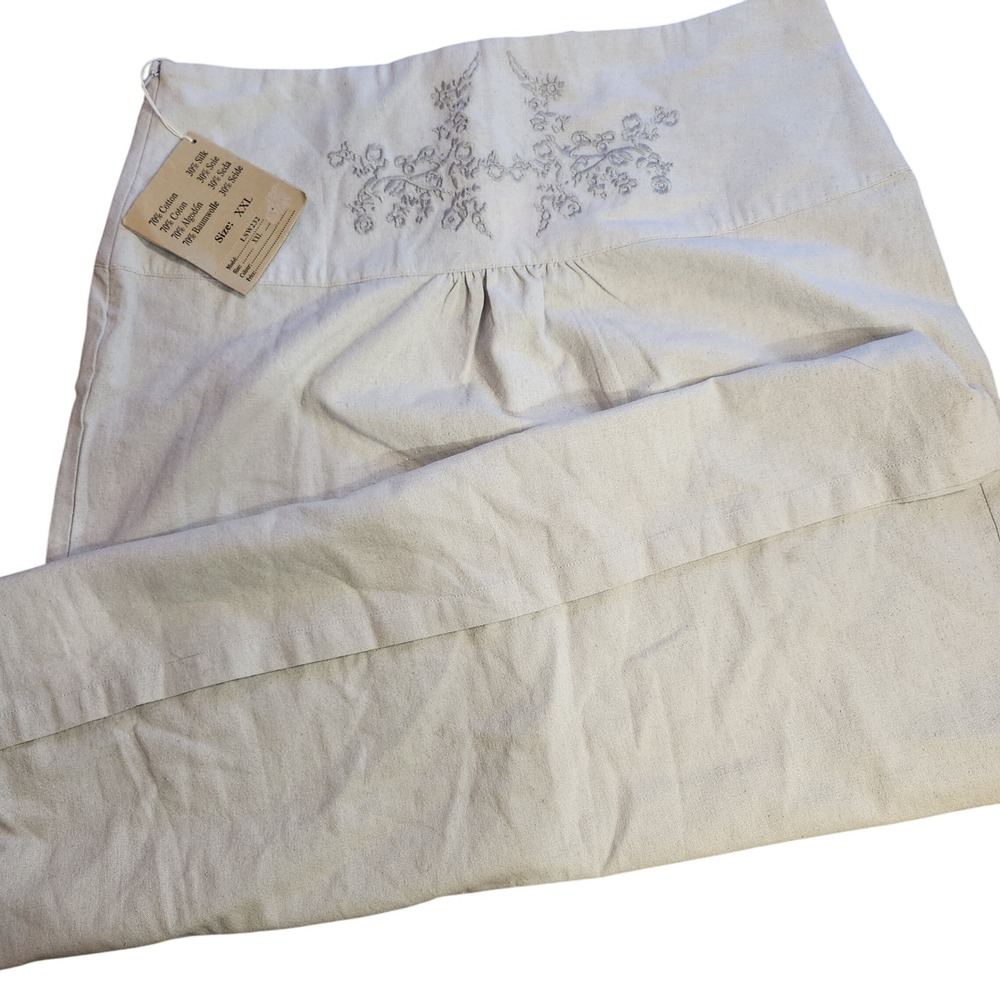Renaissance Grey Linen Cotton Blend Maxi‎ Skirt Floral Embroidery XXL fairycore